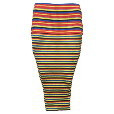 Versace Striped Ribbed-knit Pencil Skirt In Multicolor Wool