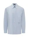Versace Long-sleeved Striped Buttoned Shirt In Light Blue