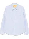 Versace Long-sleeved Striped Buttoned Shirt In Blue