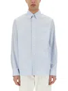 Versace Long-sleeved Striped Buttoned Shirt In Azure