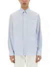 Versace Long-sleeved Striped Buttoned Shirt In Blue