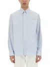 Versace Long-sleeved Striped Buttoned Shirt In Blue