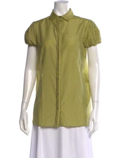 Pre-owned Versace Striped Short Sleeve Button-up Top In Yellow