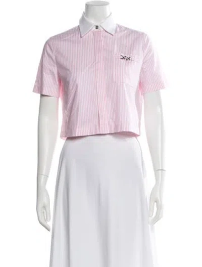 Pre-owned Versace Striped Short Sleeve Crop Top In Pink