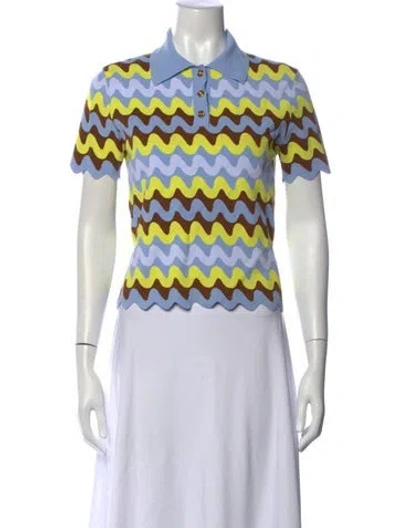 Pre-owned Versace Striped Short Sleeve Polo In Blue
