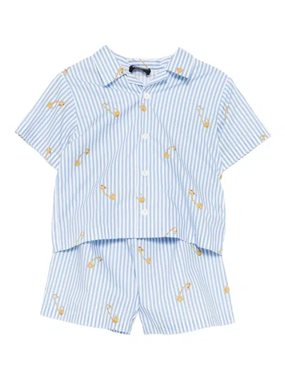 Versace Babies' Striped Shorts Set In Blue