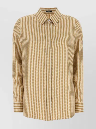 Versace Striped Silk Shirt Long Sleeves In Multicolor