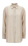 Versace Striped Silk-twill Shirt In Neutral