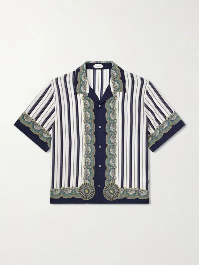 Versace Crepe De Chine Printthe Encore Shirt In Blue
