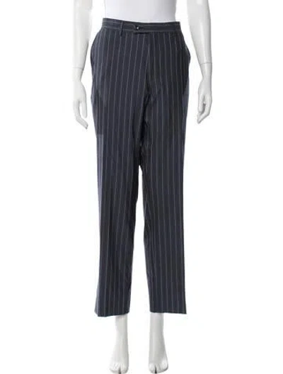 Pre-owned Versace Striped Straight Leg Pants In Blue