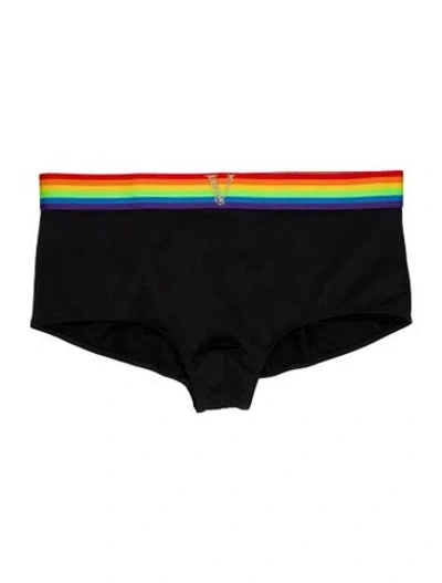 Pre-owned Versace Striped Swim Briefs W/ Tags In Black