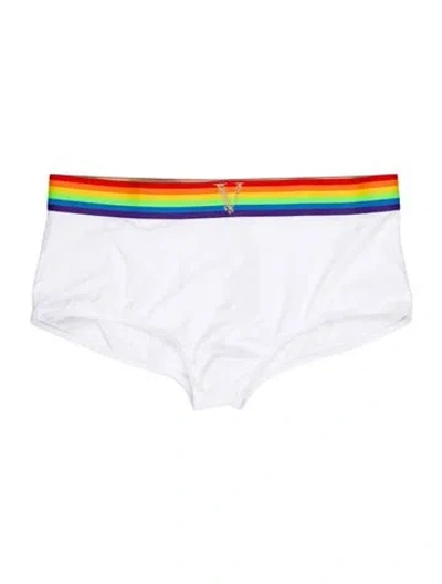 Pre-owned Versace Striped Swim Briefs In White