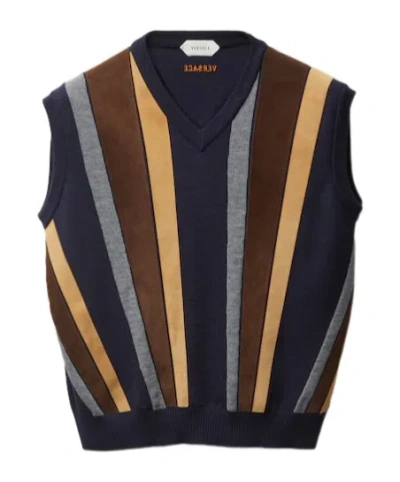 Versace Striped V-neck Vest In Blue