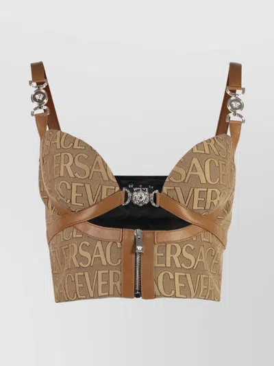 Versace Structured Leather Corset Top With Metal Hardware In Multi