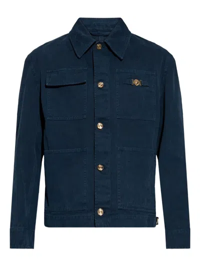 Versace Structured Silk And Nylon Jacket In Blue