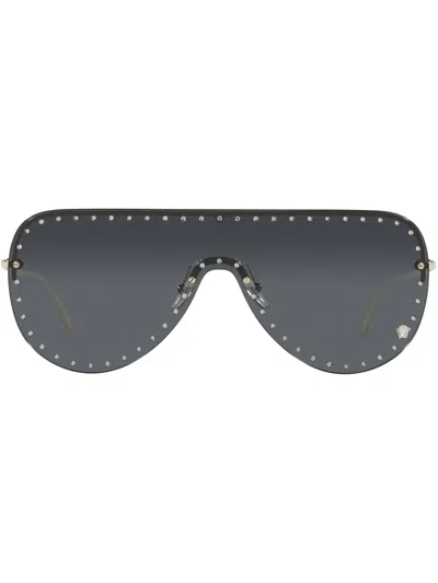 Versace Stud-detail Shield-frame Sunglasses In Black