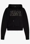 Versace Stud Embellished Logo Cropped Hoodie In Black