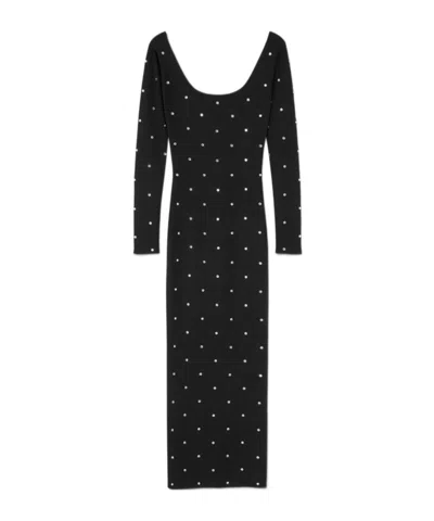 Versace Crystal-embellished Virgin Wool Midi Dress In Black