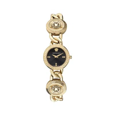 Versace Stud Icon Quartz Diamond Black Dial Ladies Watch Ve3c00422 In Yellow
