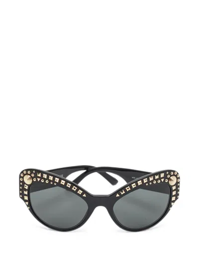 Pre-owned Versace Studded Cat-eye Sunglasses In Black
