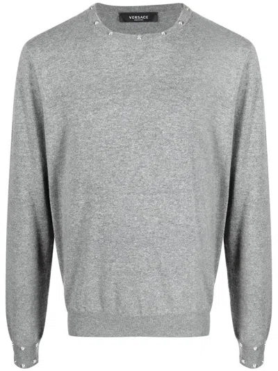 Versace Studded Crew-neck Jumper In Grau