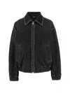 Versace Denim Jacket Elasticated Cuffs Hem Pockets Studs In Black