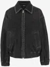 Versace Denim Jacket Elasticated Cuffs Hem Pockets Studs In Black