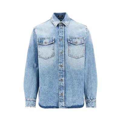Versace Studded Denim Shirt In Blue