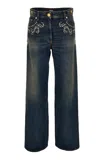 Versace Studded Denim Wide-leg Jeans In Medium Wash