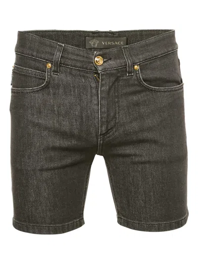 Pre-owned Versace Studded-detail Denim Shorts In Black