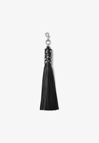 Versace Studded Fringed Keychain In Black