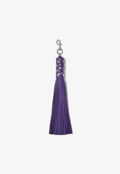 Versace Studded Fringed Keychain In Purple