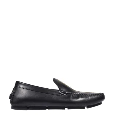 Versace Studded Greca Leather Loafers In Black