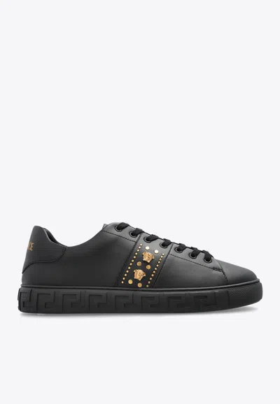 VERSACE STUDDED GRECA LOW-TOP SNEAKERS