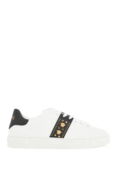 Versace Studded Greek Sneakers For Men In White