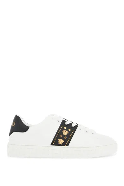 Versace 'studded Greek Sneakers In White