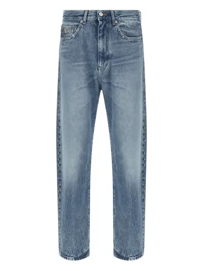 Versace Cotton Studded Straight-leg Jeans In Blue