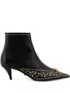 Versace Studded Leather Ankle Boots With Kitten Heel In Black