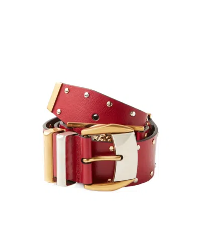 Versace Studded Leather Belt 4 Cm In Red