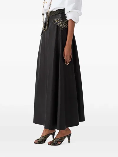 Versace Studded Leather Midi Skirt In Multi