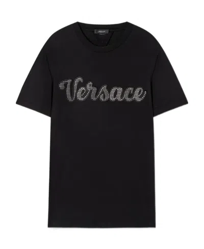 Versace Studded Logo T-shirt In Black