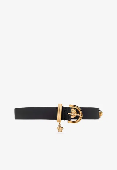 Versace Studded Medusa 95 Leather Belt In Black
