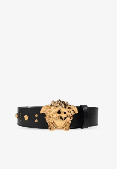 VERSACE STUDDED MEDUSA LEATHER BELT