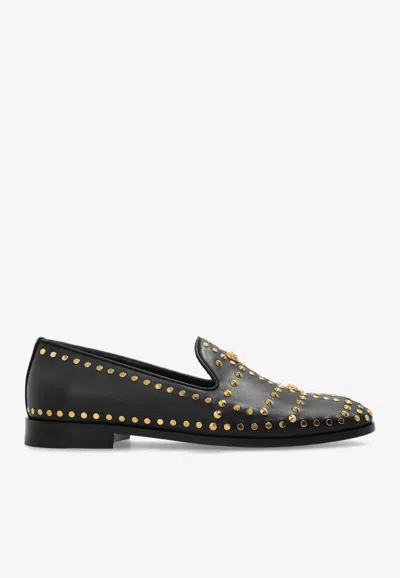 Versace Studded Medusa Leather Loafers In Black