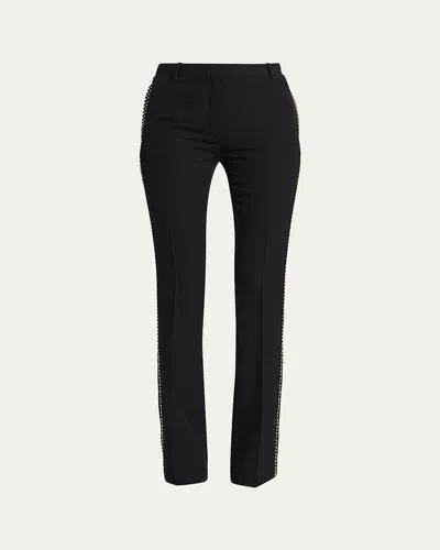 Versace Studded Slim Wool Trousers In Black