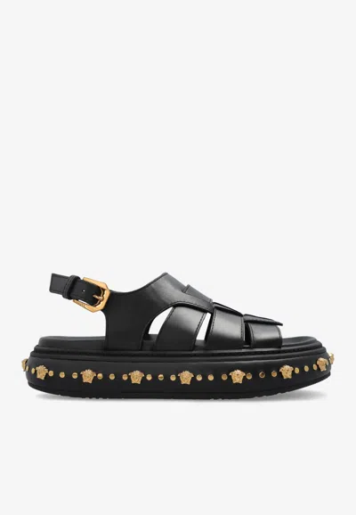Versace Studded Stack Leather Sandals