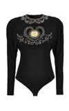 Versace Studded Stretch-georgette Bodysuit In Black
