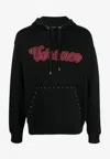 Versace Studded Varsity Logo Hooded Sweatshirt In Black