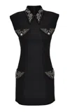 Versace Studded Wool-crepe Mini Dress In Black
