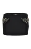 Versace Studded Wool-crepe Mini Skirt In Black